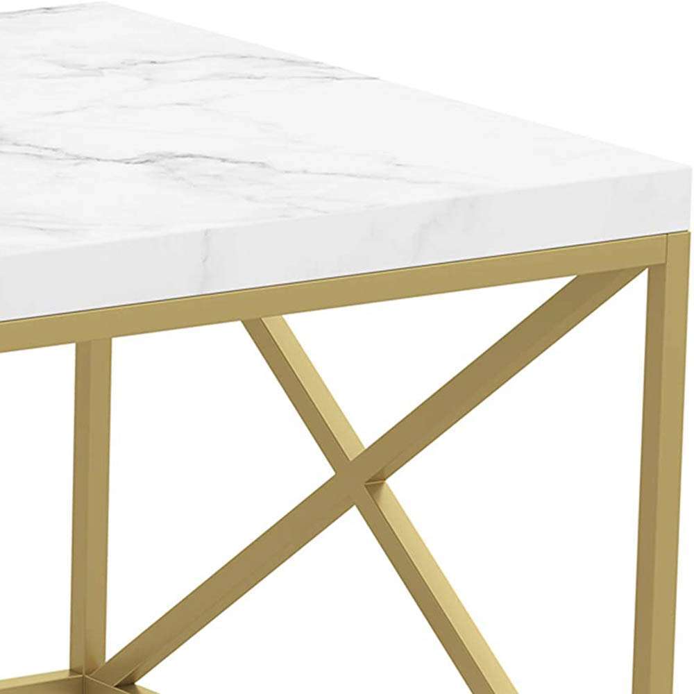 Rectangle Coffee Table White with Black Marble Top Steel Gold Legs Finish 1