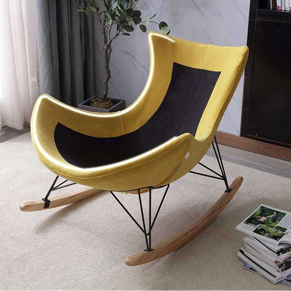 Nordic Rocking Chair with Soft Yellow Fabric Made 3