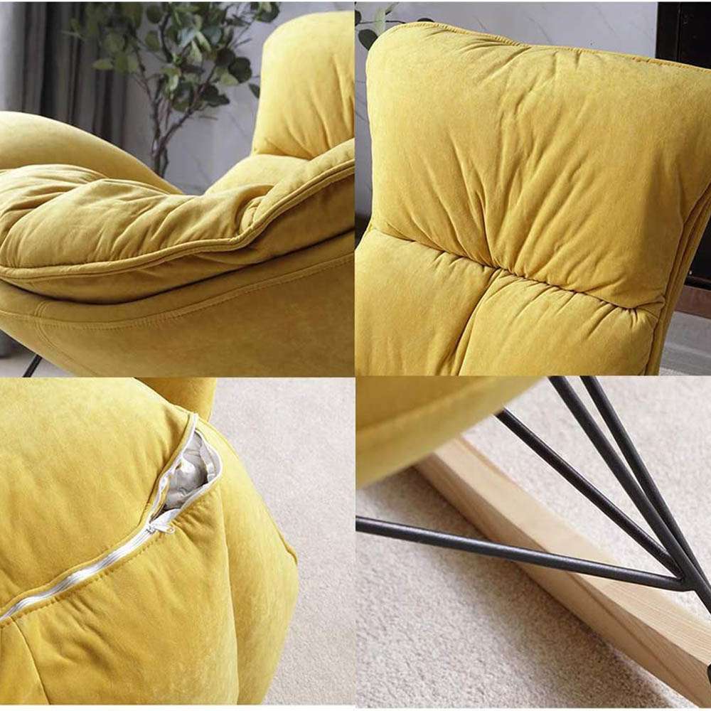 Nordic Rocking Chair with Soft Yellow Fabric Made 5