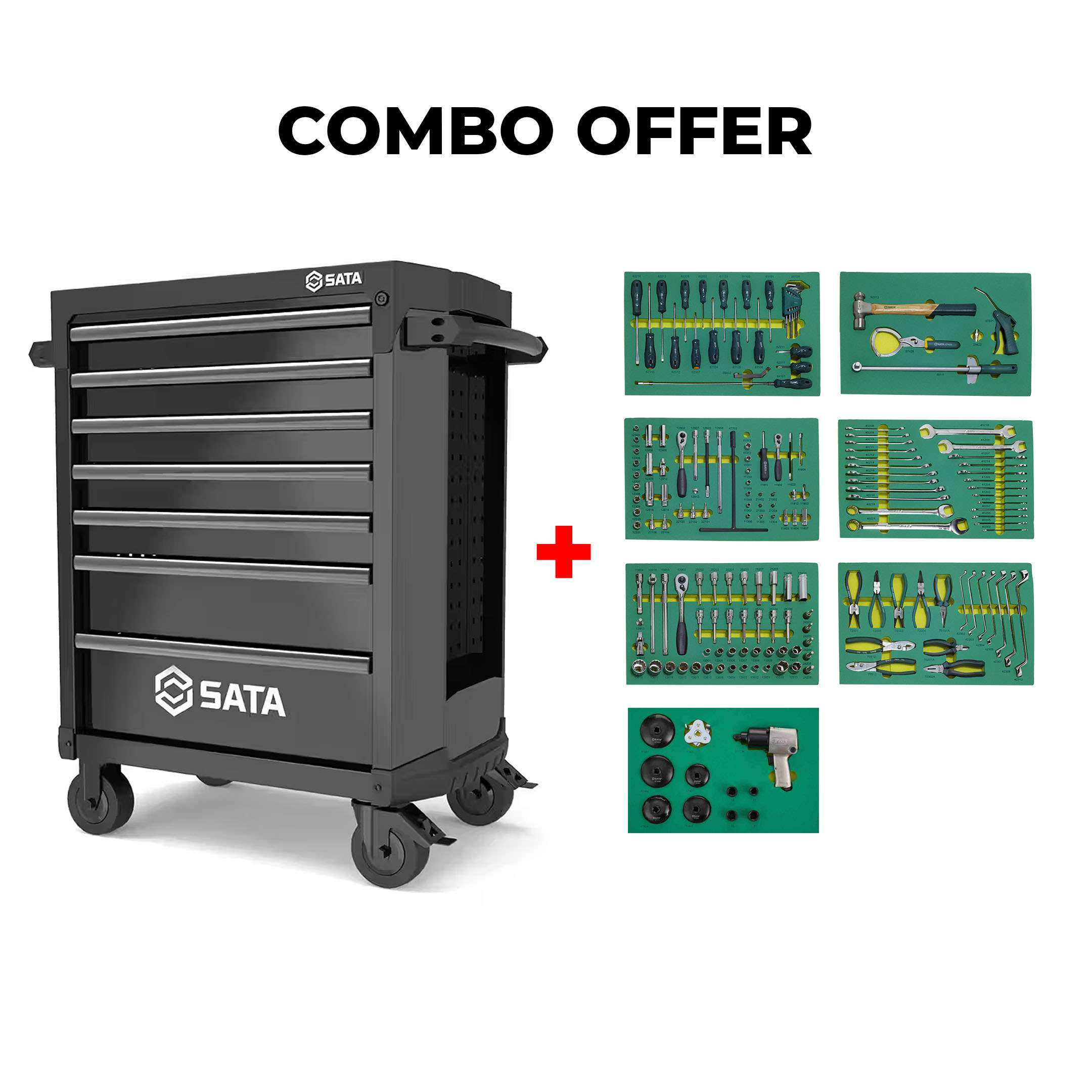 SATA Bundle 193 Tool Set With 7 Drawer Black Roller Cabinet