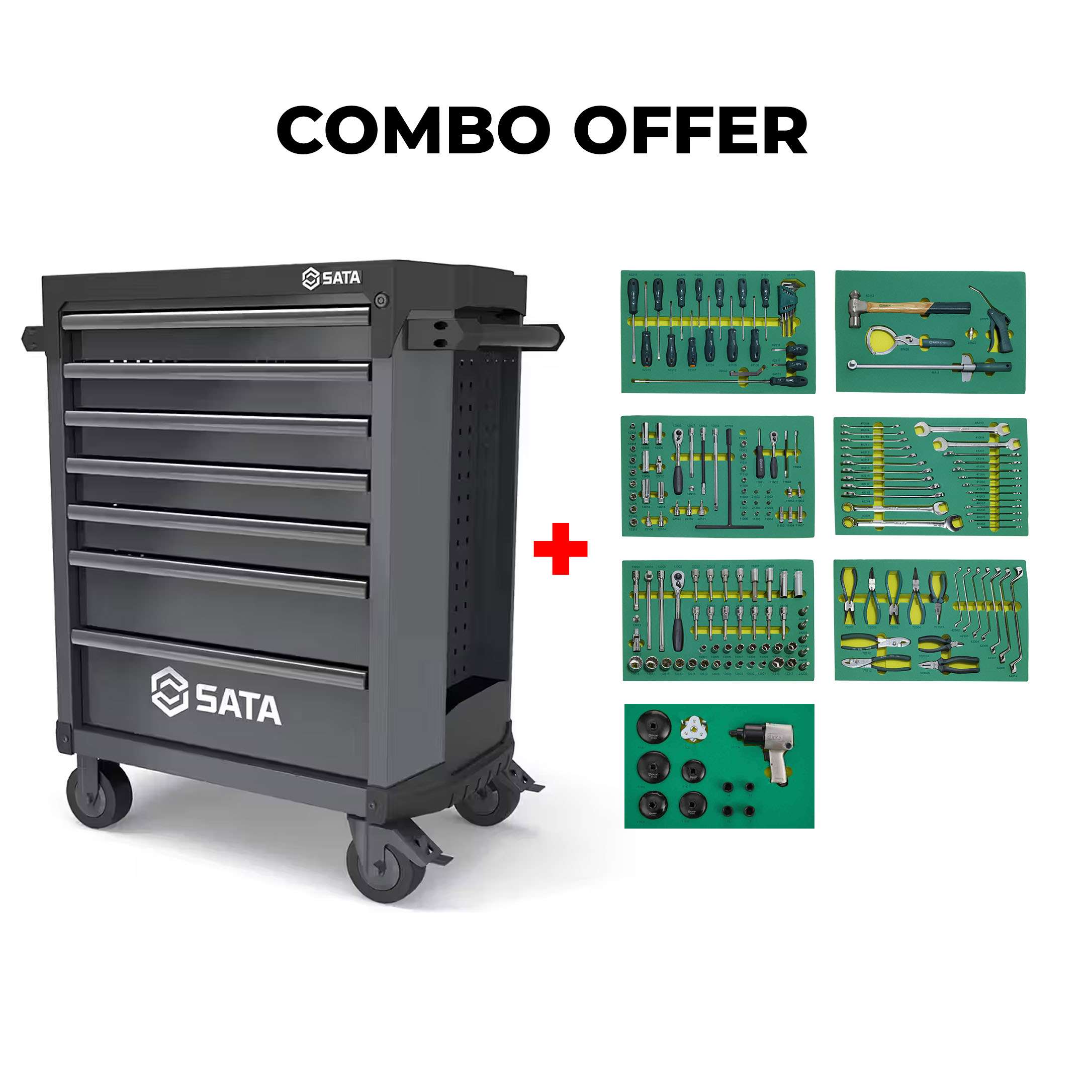 SATA Bundle 193 Tool Set With 7 Drawer Dark Grey Roller Cabinet 0