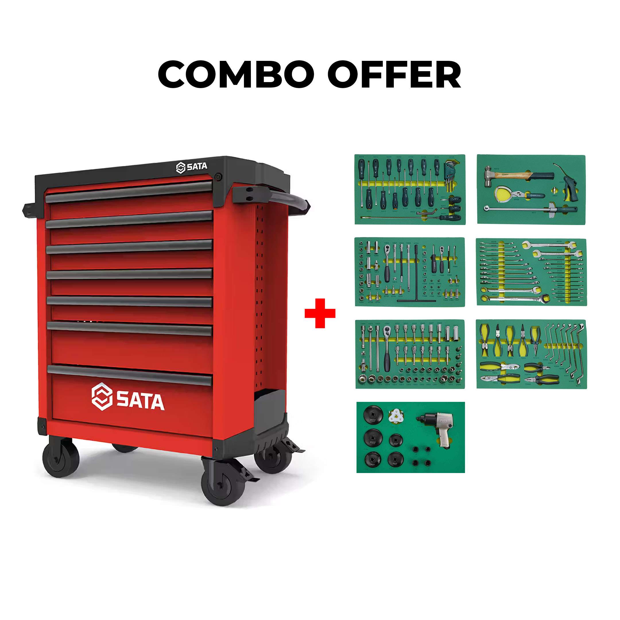 SATA Bundle 193 Tool Set With 7 Drawer Red Roller Cabinet 0