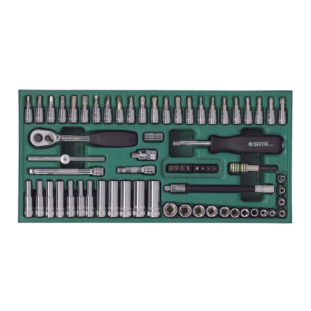 SATA Bundle 285 Tools Tray Set With 7 Drawer Green Roller Cabinet 3