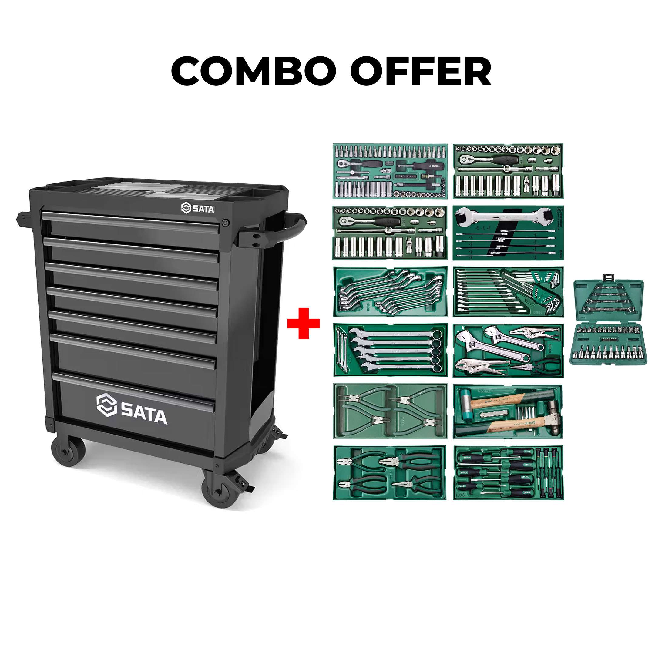 SATA Bundle 285 Tools Tray Set With 7 Drawer Dark Grey Roller Cabinet 0