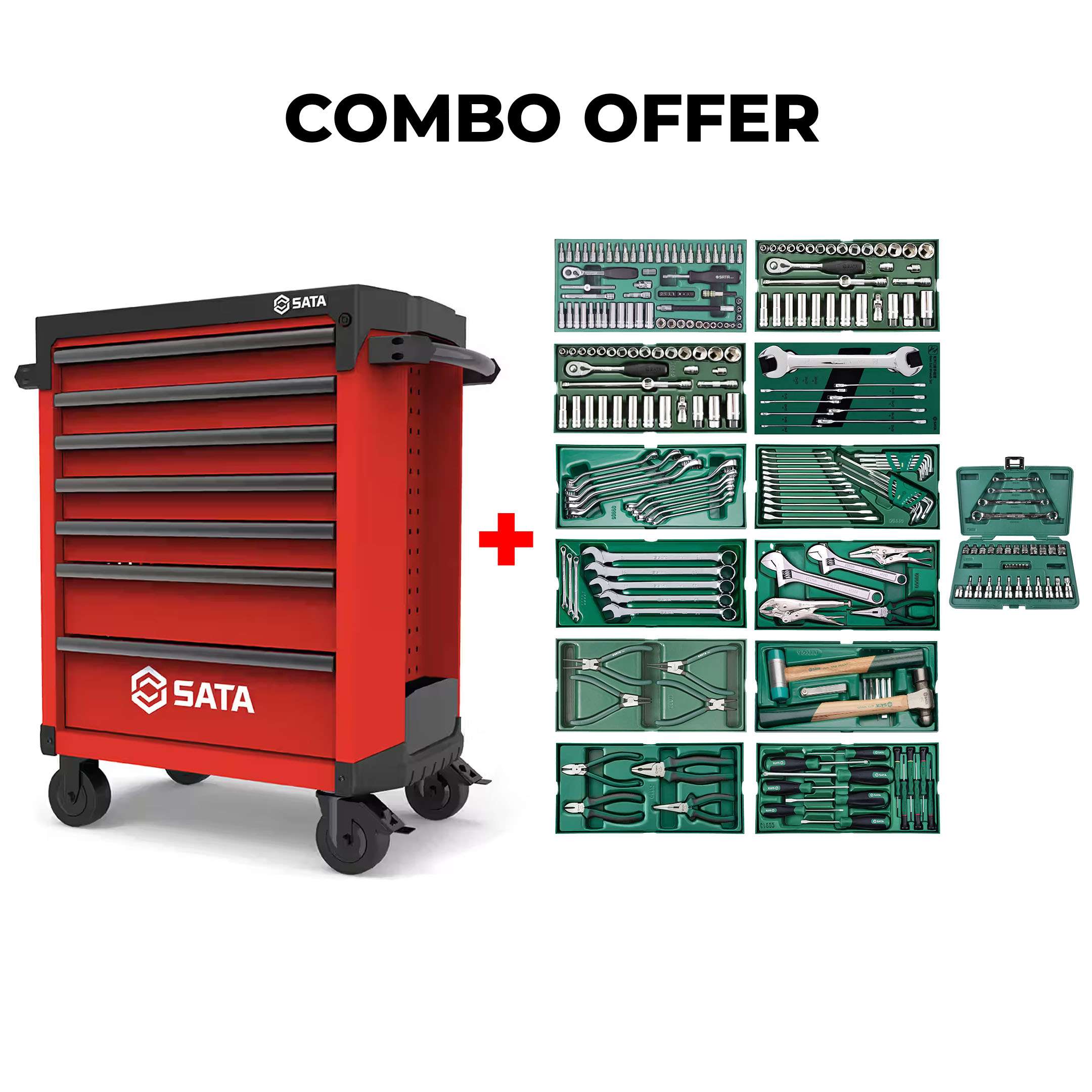 SATA Bundle 285 Tools Tray Set With 7 Drawer Red Roller Cabinet 0
