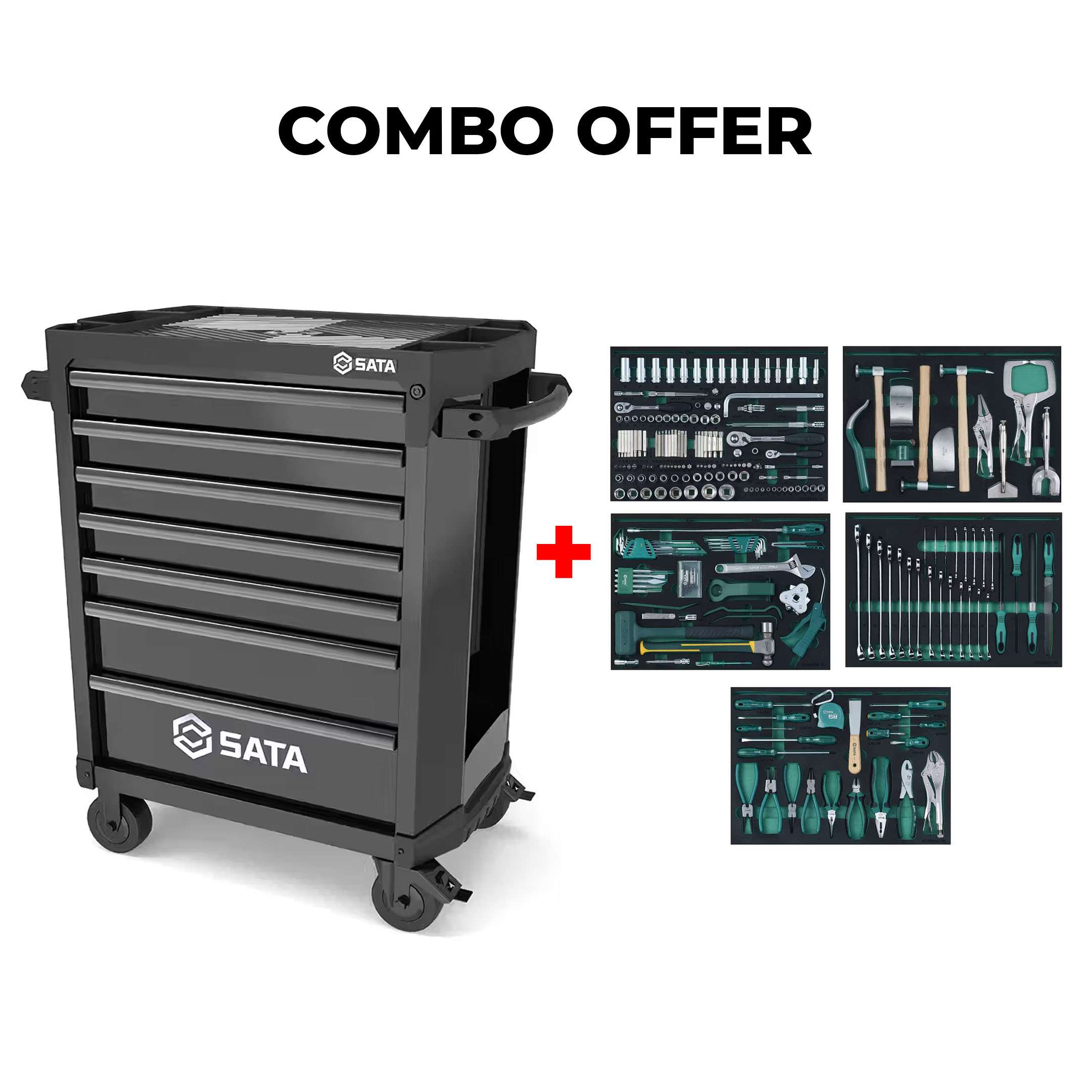 SATA Bundle 249 Master Bodyshop Tool Set With 7 Drawer Dark Grey Roller Cabinet 0