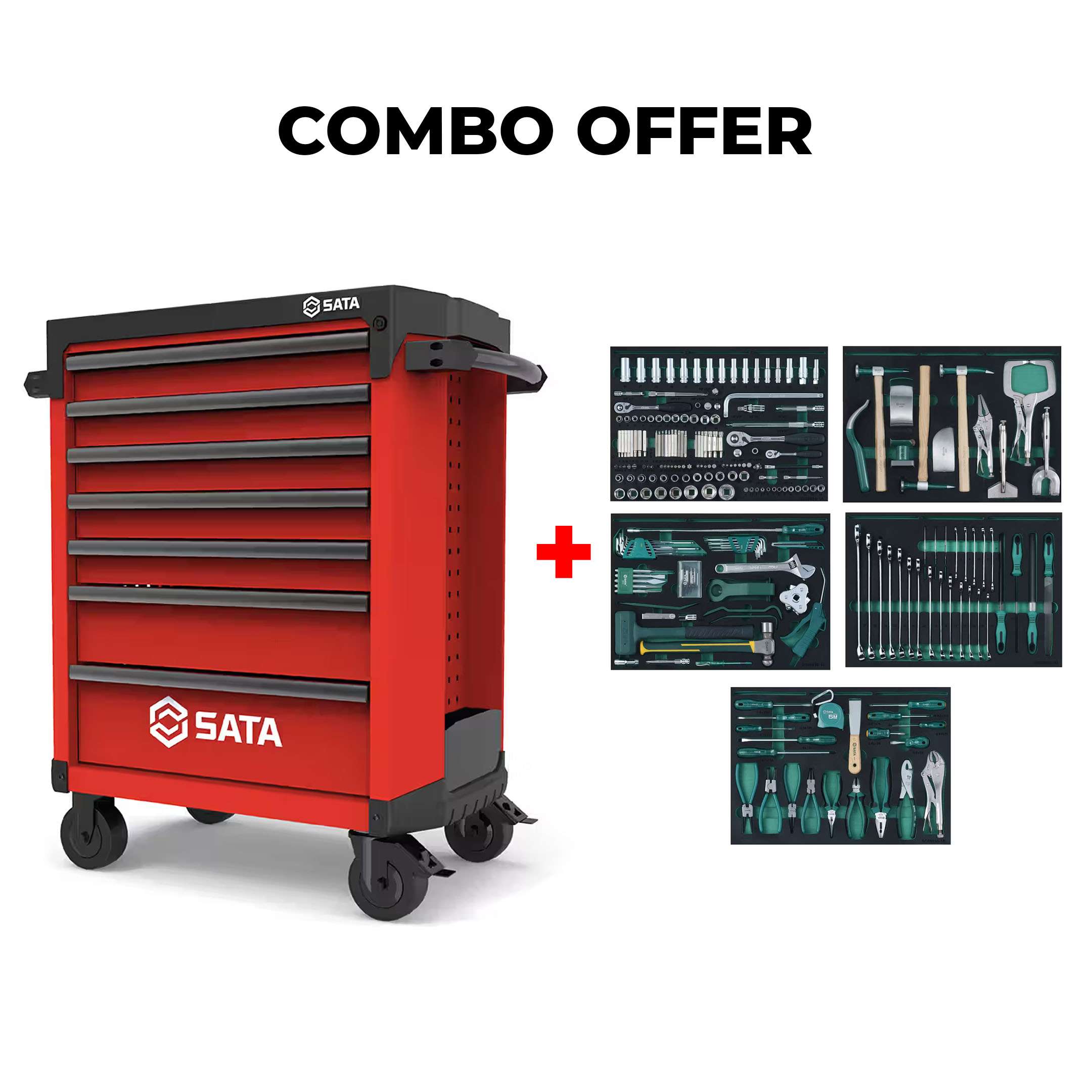 SATA Bundle 249 Master Bodyshop Tool Set With 7 Drawer Red Roller Cabinet 0