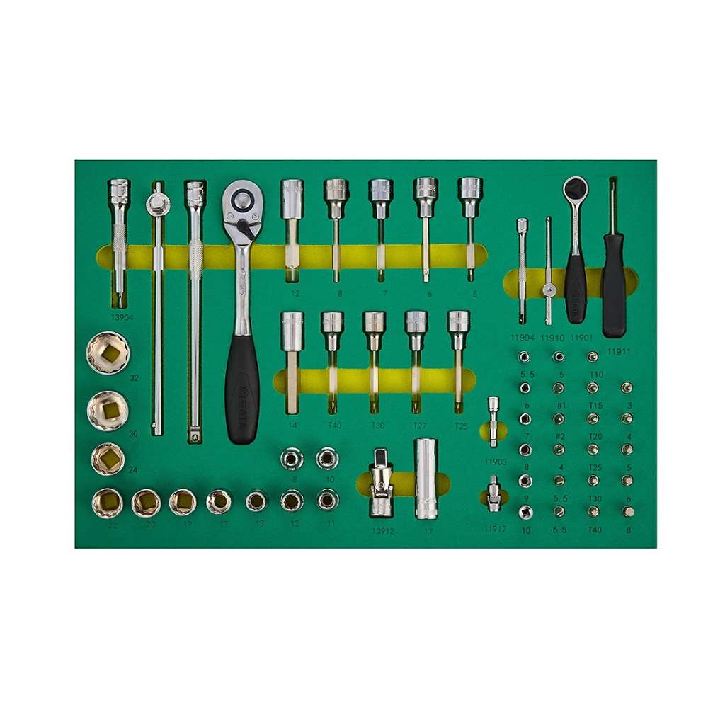SATA Bundle 103 General Tool Set With 7 Drawer Green Roller Cabinet 1