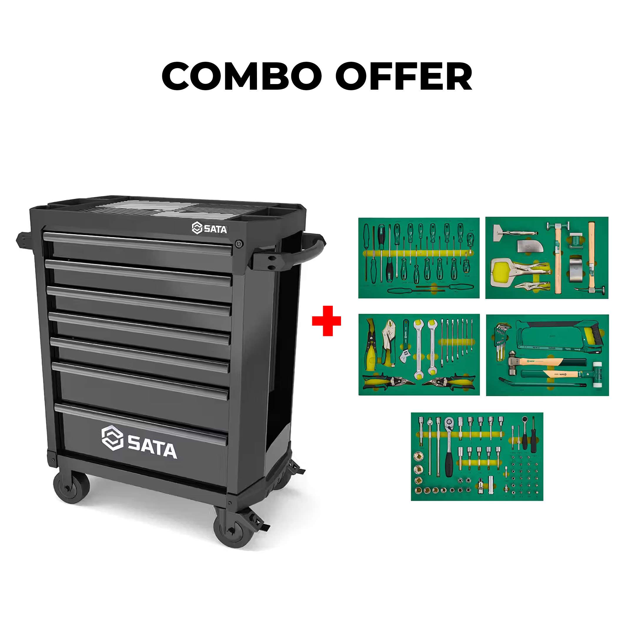 SATA Bundle 103 General Tool Set With 7 Drawer Black Roller Cabinet