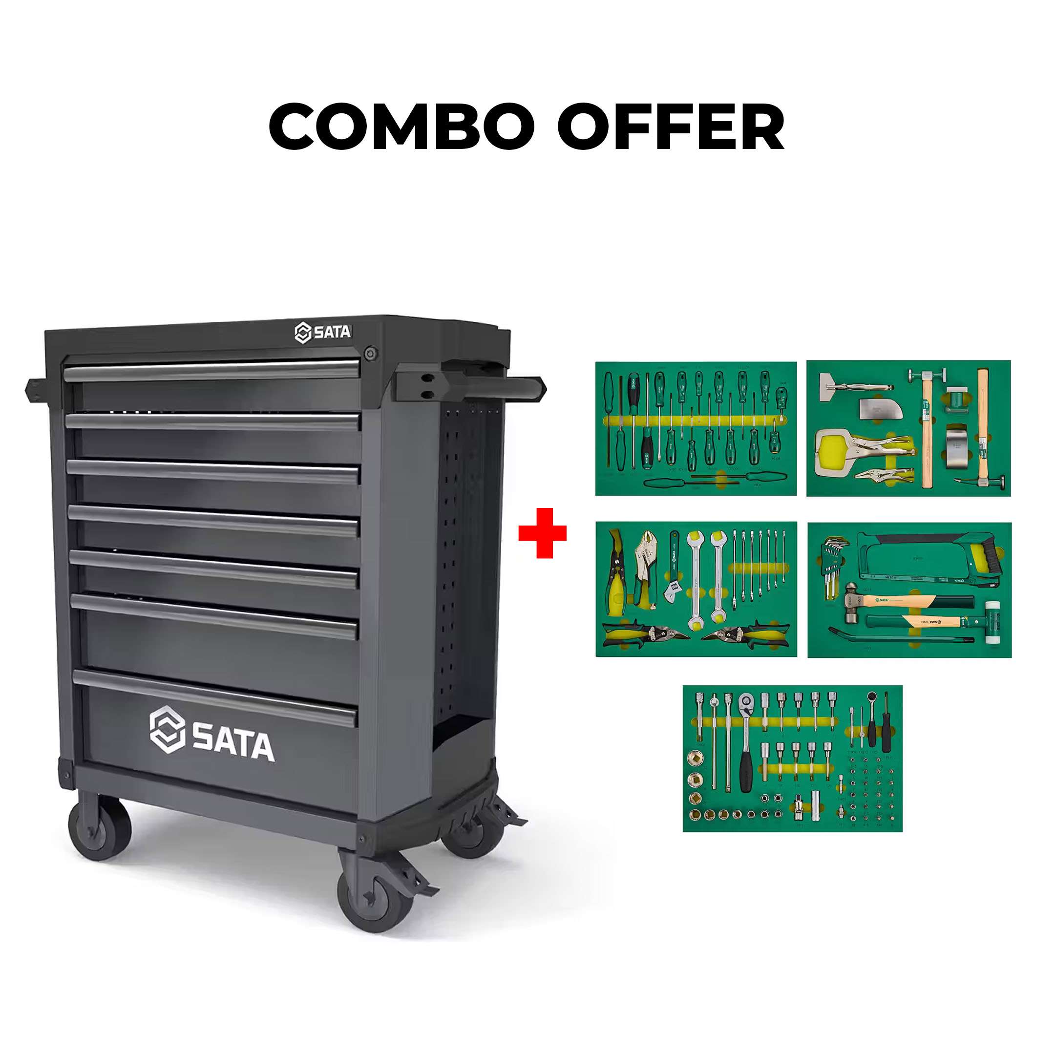 SATA Bundle 103 General Tool Set With 7 Drawer Dark Grey Roller Cabinet 0