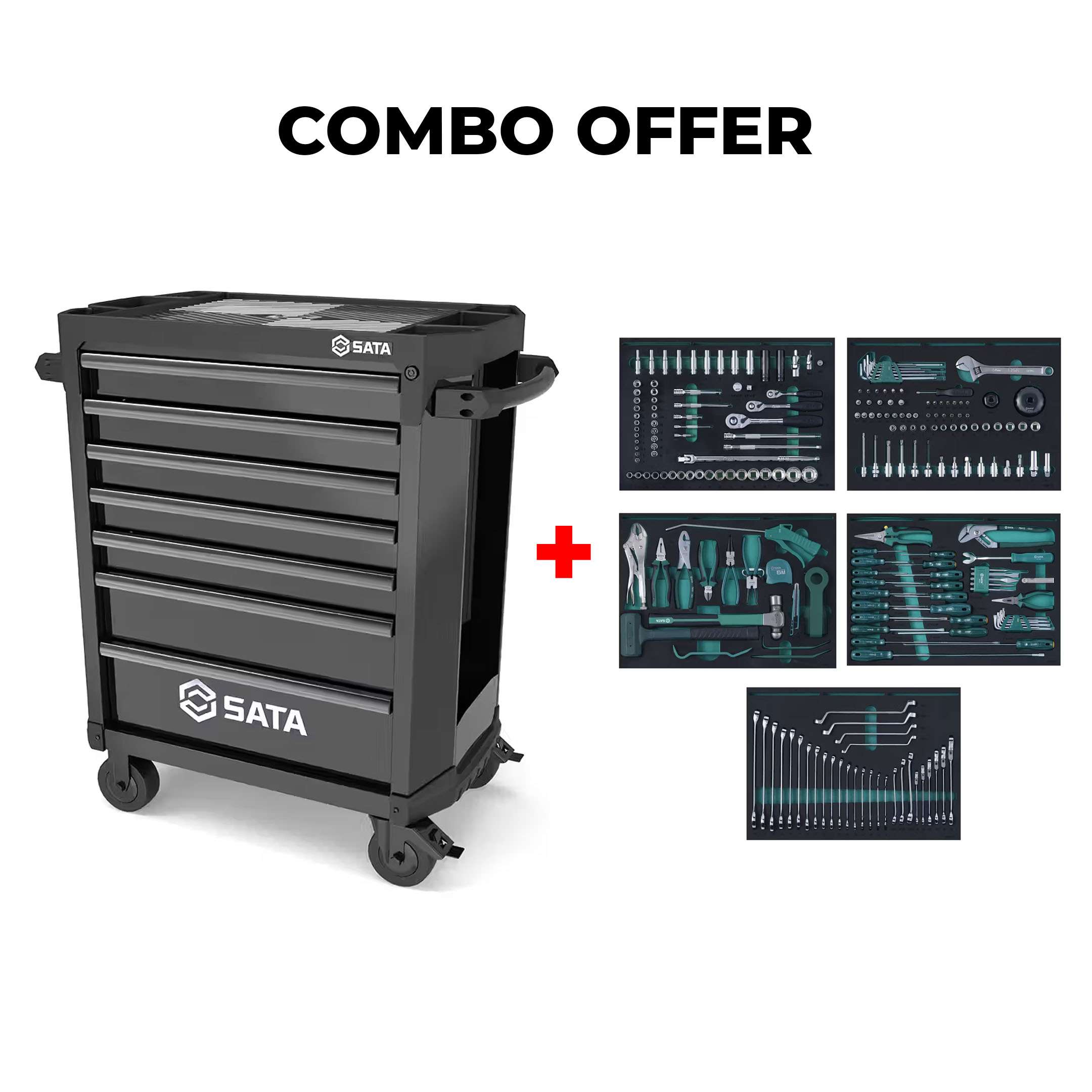 SATA Bundle 239 Automotive Master Tool Set With 7 Drawer Dark Grey Roller Cabinet