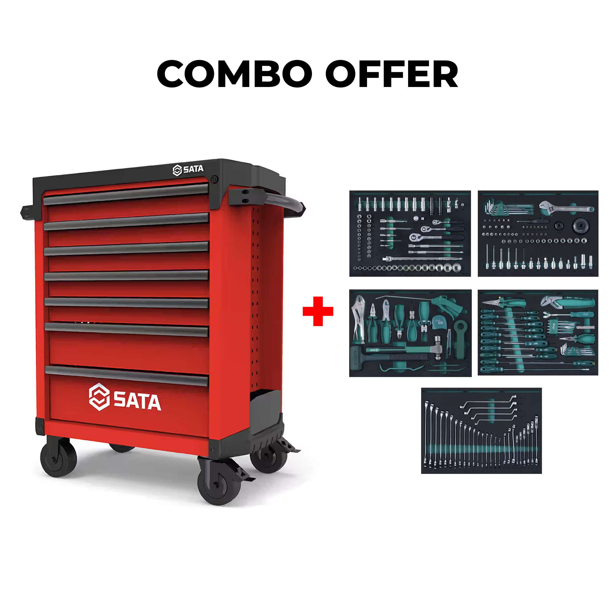 SATA Bundle 239 Automotive Master Tool Set With 7 Drawer Red Roller Cabinet 0