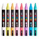 Uni POSCA Paint Marker PC-5MC Extra Fine Bullet Tip, Soft Color, Ideal for Detail Work & Decorative Art - Pack of 8 1