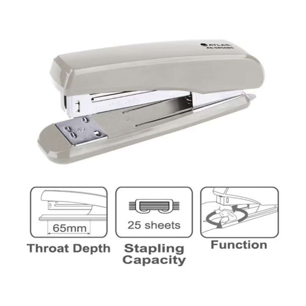 Atlas Half Strip Metal Stapler with Staple Remover Gray
