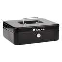 Atlas Steel Cash Box with Tray and Lock, W300 x L240 x H90mm Size, Black 0