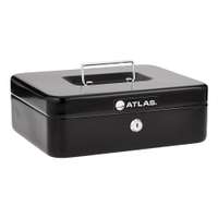 Atlas Steel Cash Box with Tray and Lock, W300 x L240 x H90mm Size, Black