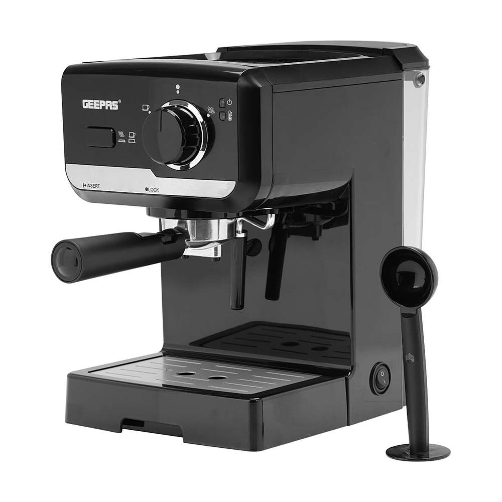 Geepas 1.25L Cappuccino Maker with 2 Cups Dual Stainless-Steel Filter Detachable Frothing Noozle & Drip Tray 0