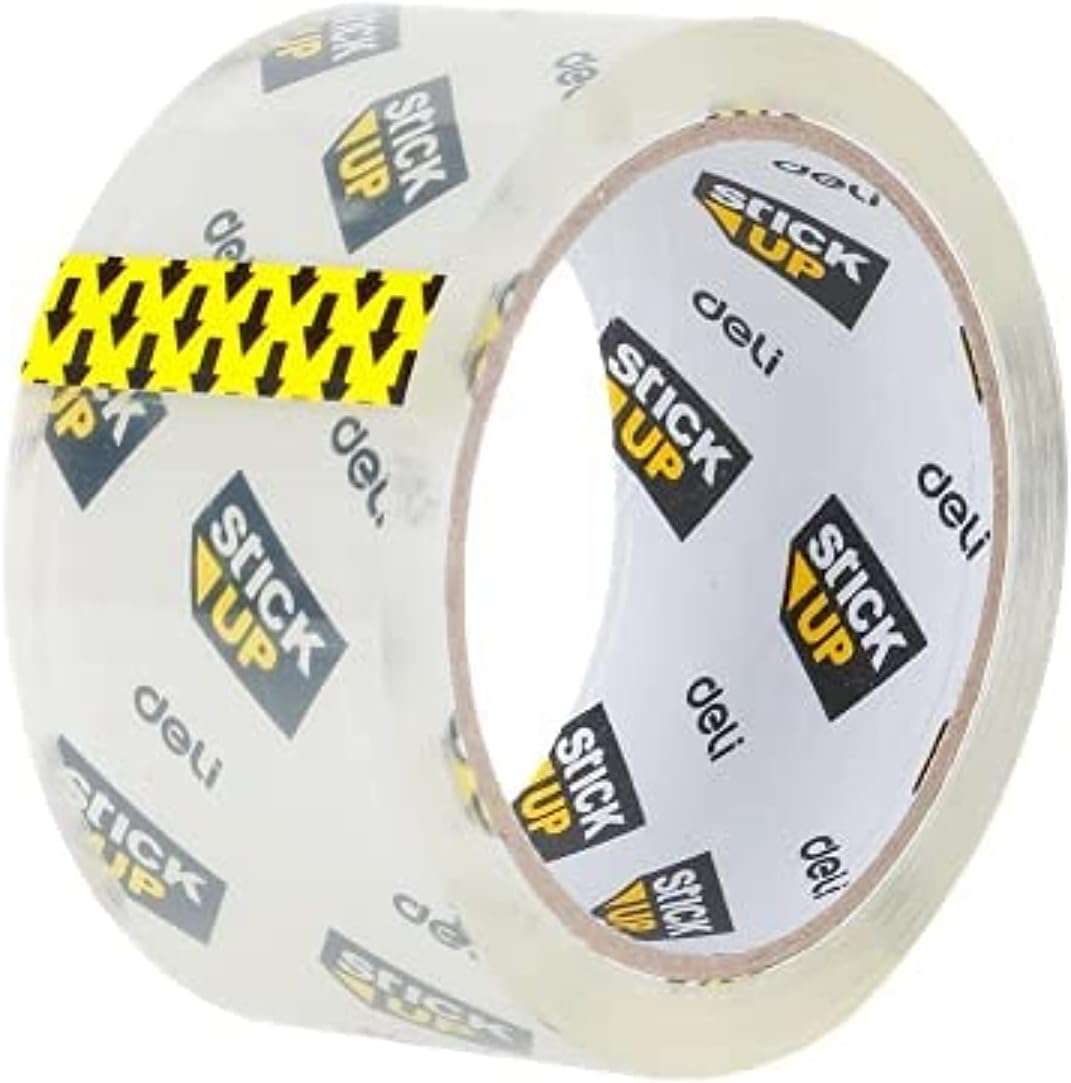 Deli Packaging Tape, Crystal Clear, Low-Noise, 48 mm × 50 m × 48 µm, Quiet Unwind, Strong Bond, Ideal for Warehouse, Office & Home Use - Transparent 0