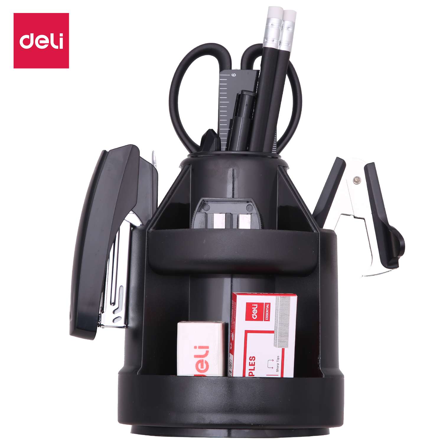 Deli Desk Organizer Set, Multi-Compartment Tray, Space-Saving, Easy to Use, Great for Organising Small Accessories, Black - 15 Pieces Set 0