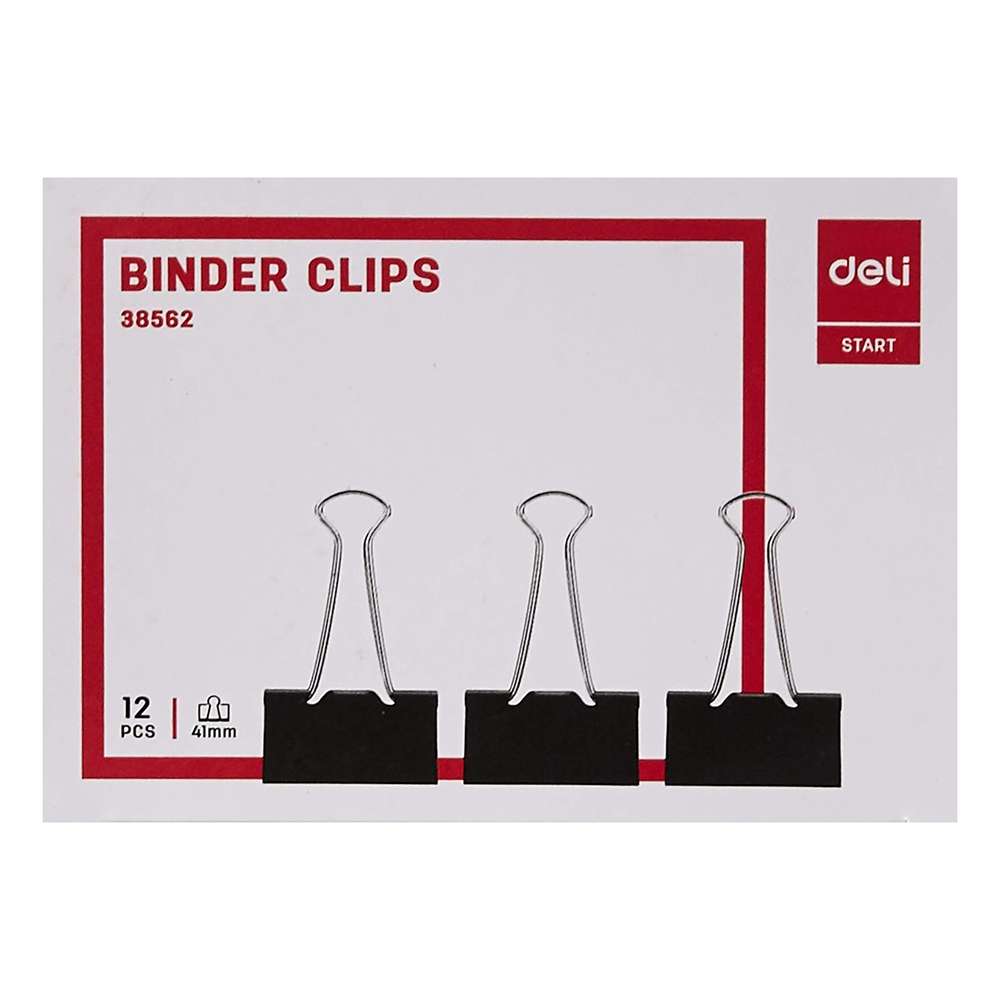 Deli Binder Clips, Strong Grip, 41 mm, Document Organiser, Ideal for School & Office Paper Management, Black – Pack of 12 Clips 1