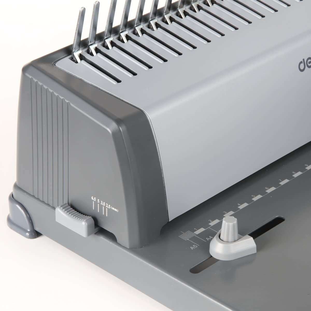 Deli Comb Binding Machine, 15-Sheet Punch, 425-Sheet Binding, Adjustable Edge Guide, 21 Holes, Ideal for File Binding in Office & Retail Purpose - Grey 4