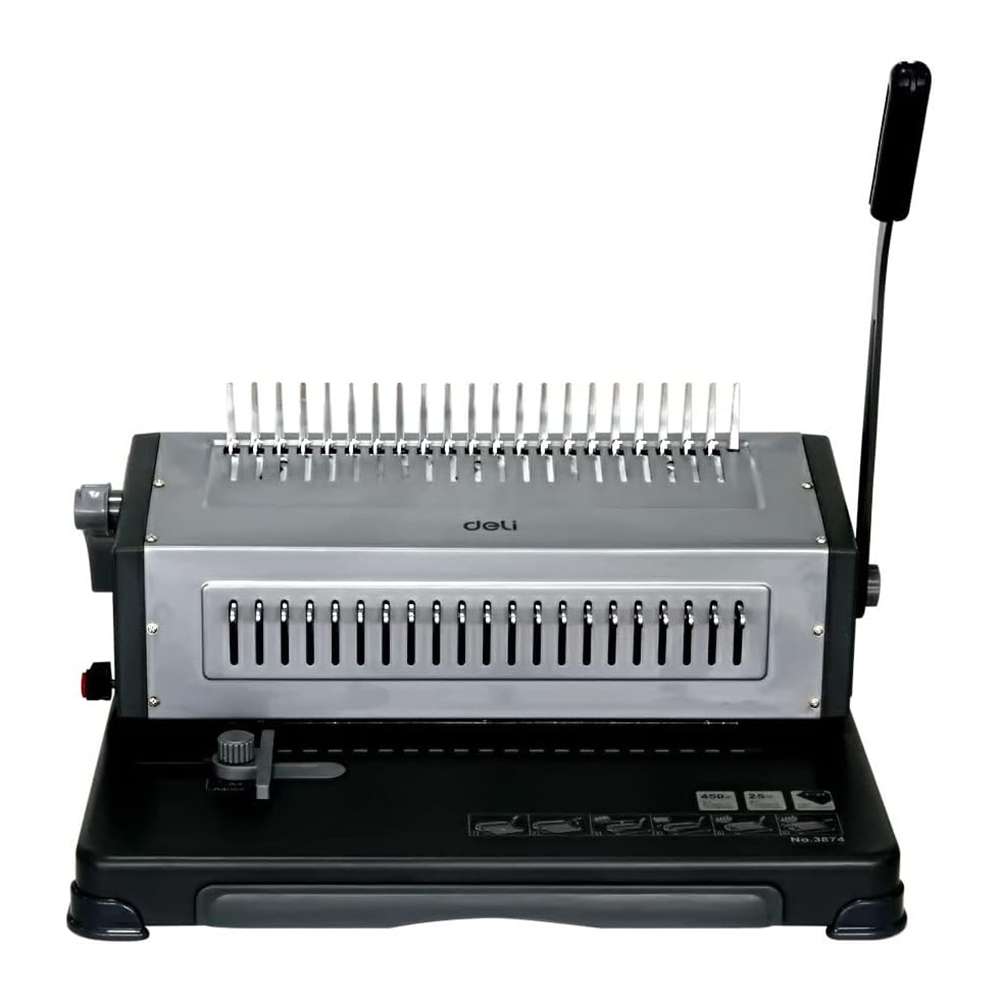 Deli Comb Binding Machine, 25-Sheet Punch, 450-Sheet Binding, Heavy-Duty Design, Ideal for Retail & Office Purpose - Grey 2