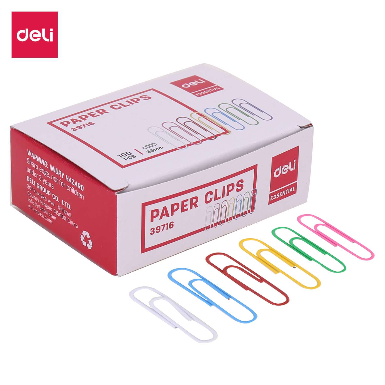 Deli Colored Paper Clips, 33 mm, Extra Reach, Document Management, Ideal for School & Office Use, Assorted – Box of 100 Clips