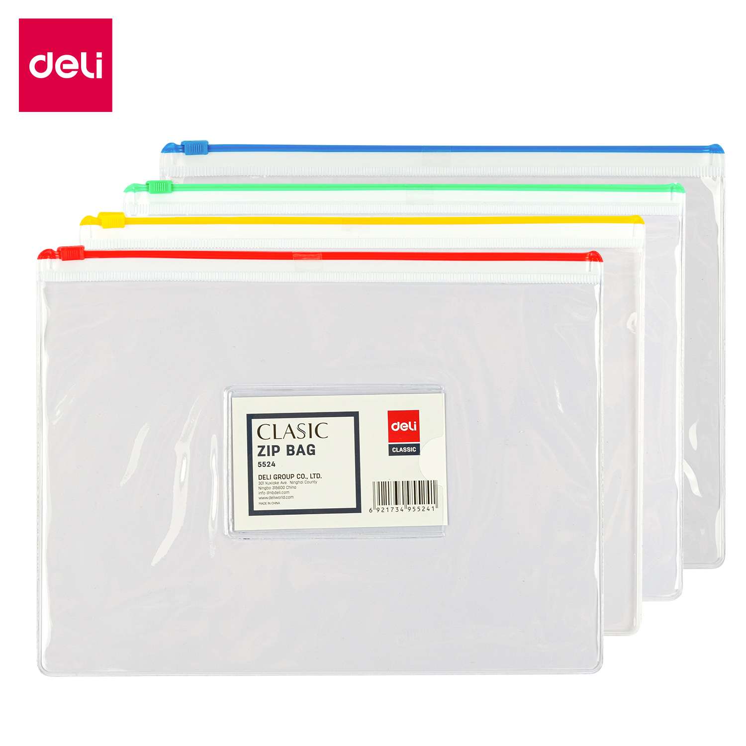 Deli PVC Zip Bag, A5, Splash-Resistant, Ideal for Paper Collection & Files Management Use, Easy Organization, Assorted Zip Line - Transparent 0