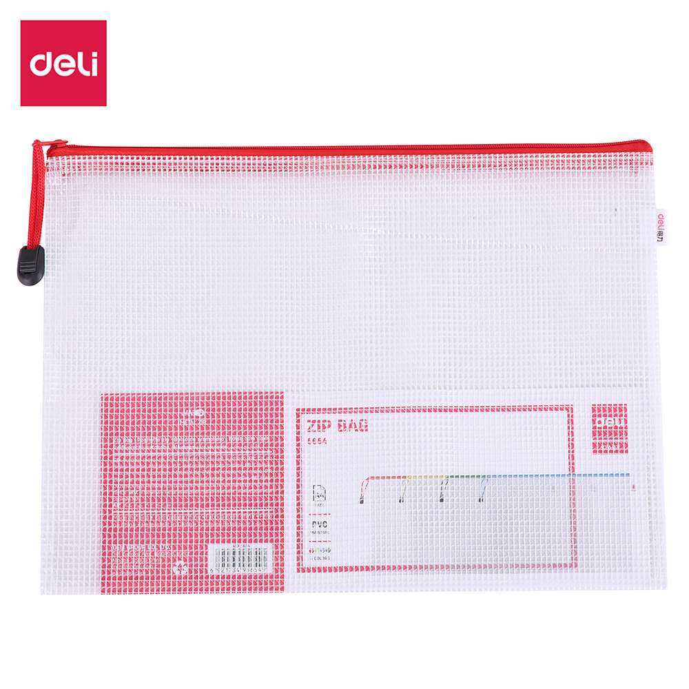 Deli Mesh Zip Bag, A4, Long & Secure Zipper, Keep Stationery and Consumables Organized, Ideal for School & Home Use - Transparent 0