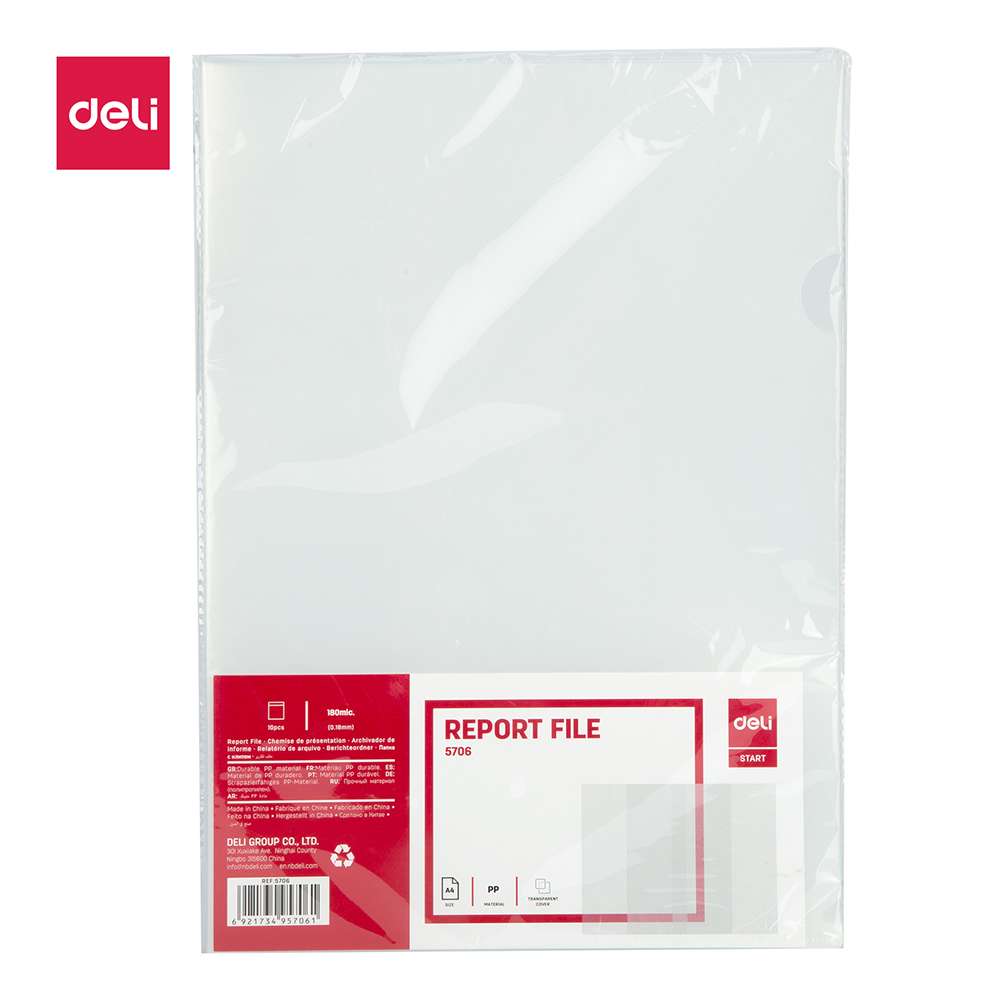 Deli Clear L Folder, A4, Side-Loading, Transparent PP, Lightweight, Document Organizer, Ideal for Office & Personal Use – Pack of 10