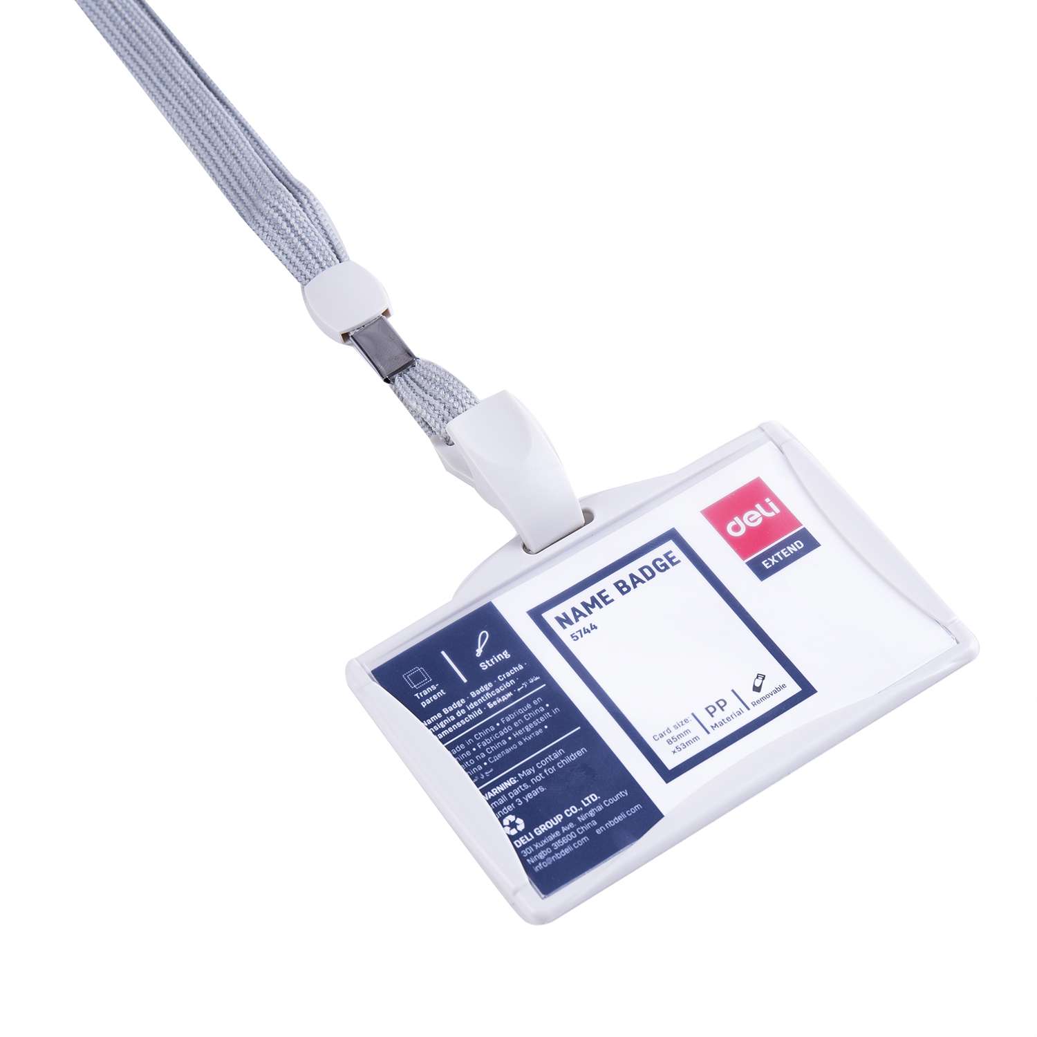 Deli ID Pass Holder with Lanyard, PVC Sleeve, Ready-to-Wear, Durable Material, Ideal for Office & School, Grey – Pack of 30 Units 3