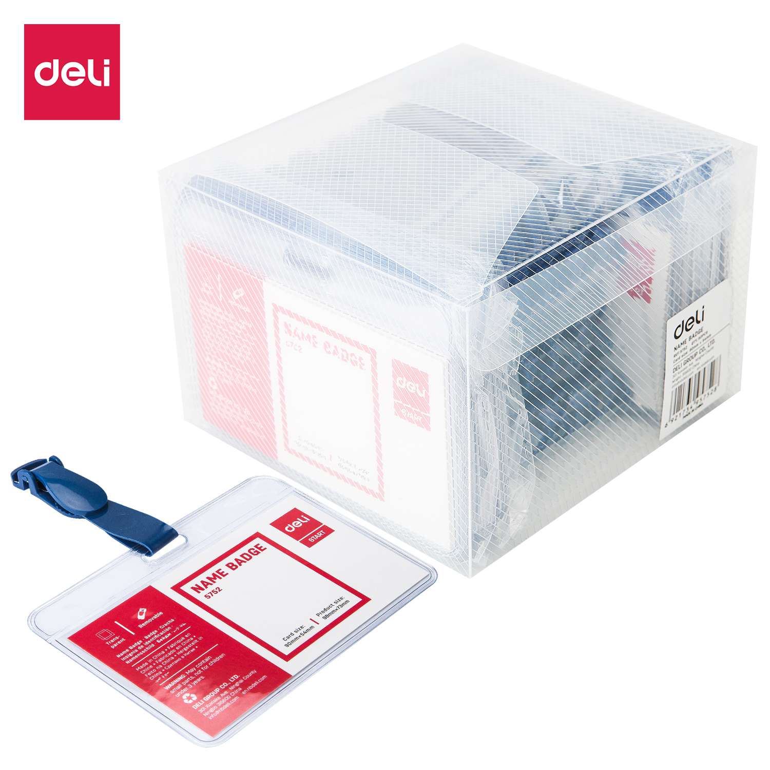 Deli PVC ID Pass Holder, Horizontal, Clear Sleeve, Durable Material, Ideal for School & Office Use – Pack of 50 Units 1