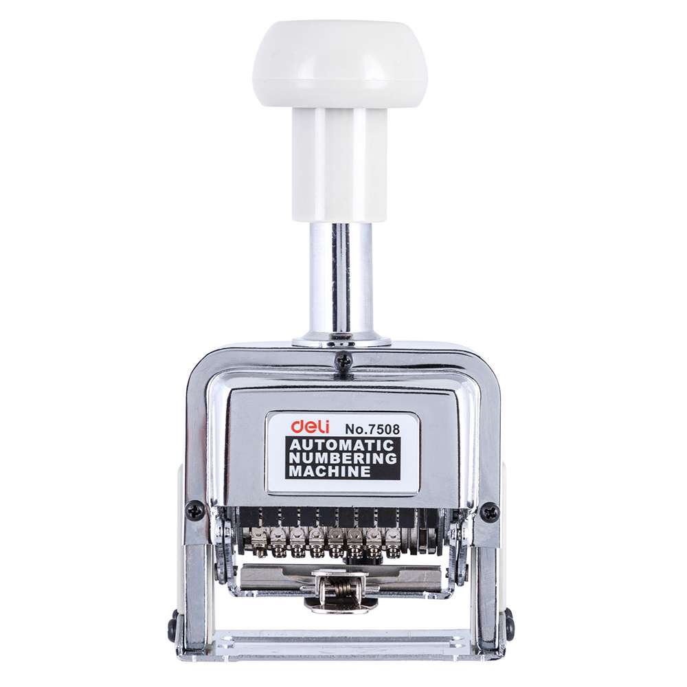 Deli 8 Digit Numbering Machine, Metal Frame, Clear Impressions, Integrated Ink Pad, Auto Number Shifting - Silver 0