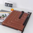Deli Guillotine Paper Cutter, A3, Wood Base, 460 × 380 mm, Alignment Grid, Ideal for Office and Studio Paper Cutting - Brown 1