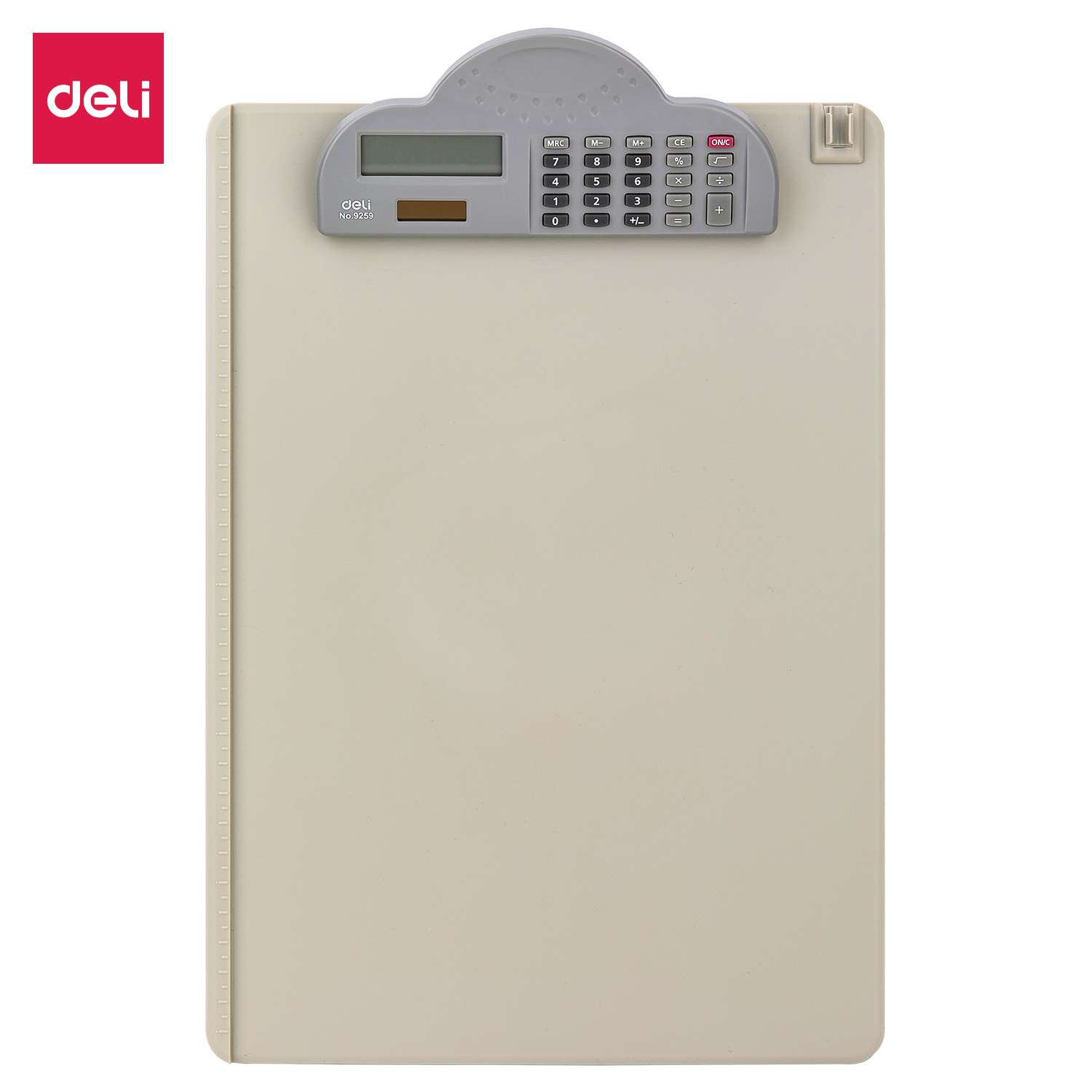 Deli A4 Clipboard with Calculator, Single-Sided, Rigid Writing Surface, 8 Digit, Dual Power, Student & Office Stationery - Grey 0