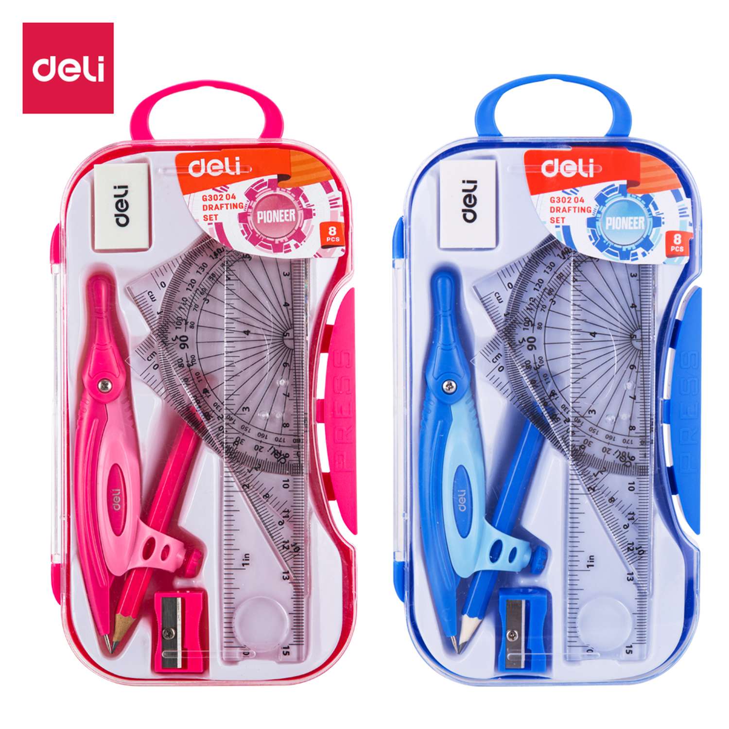 Deli Mathematical Instrument Set With Pencil, Shatter-Resistant Case, Ideal for Exam & Classrooms - 8 Piece Set