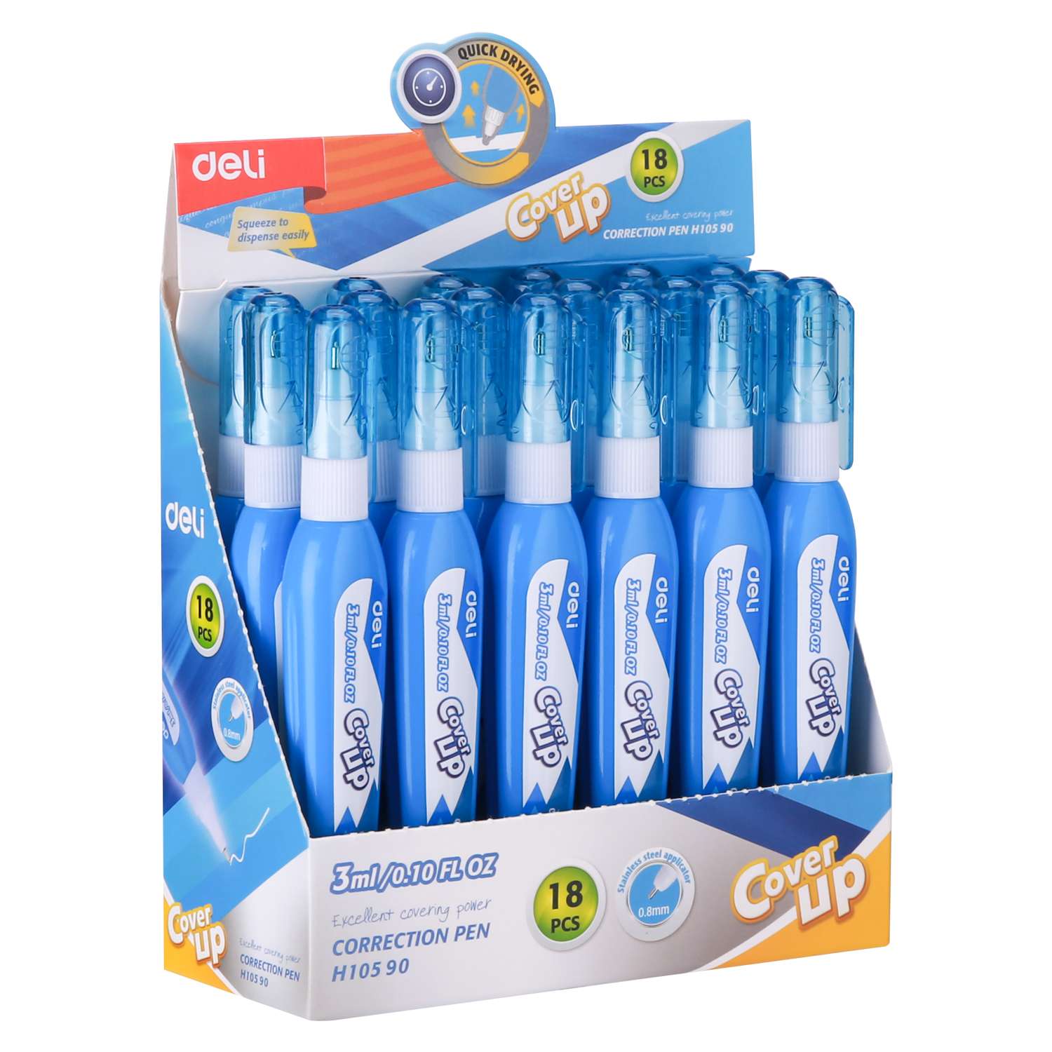 Deli Correction Pen, 3 ml, Pen-Type, Ultra-Fine, Write Over, Ideal for School & Office, White – Pack of 18 2