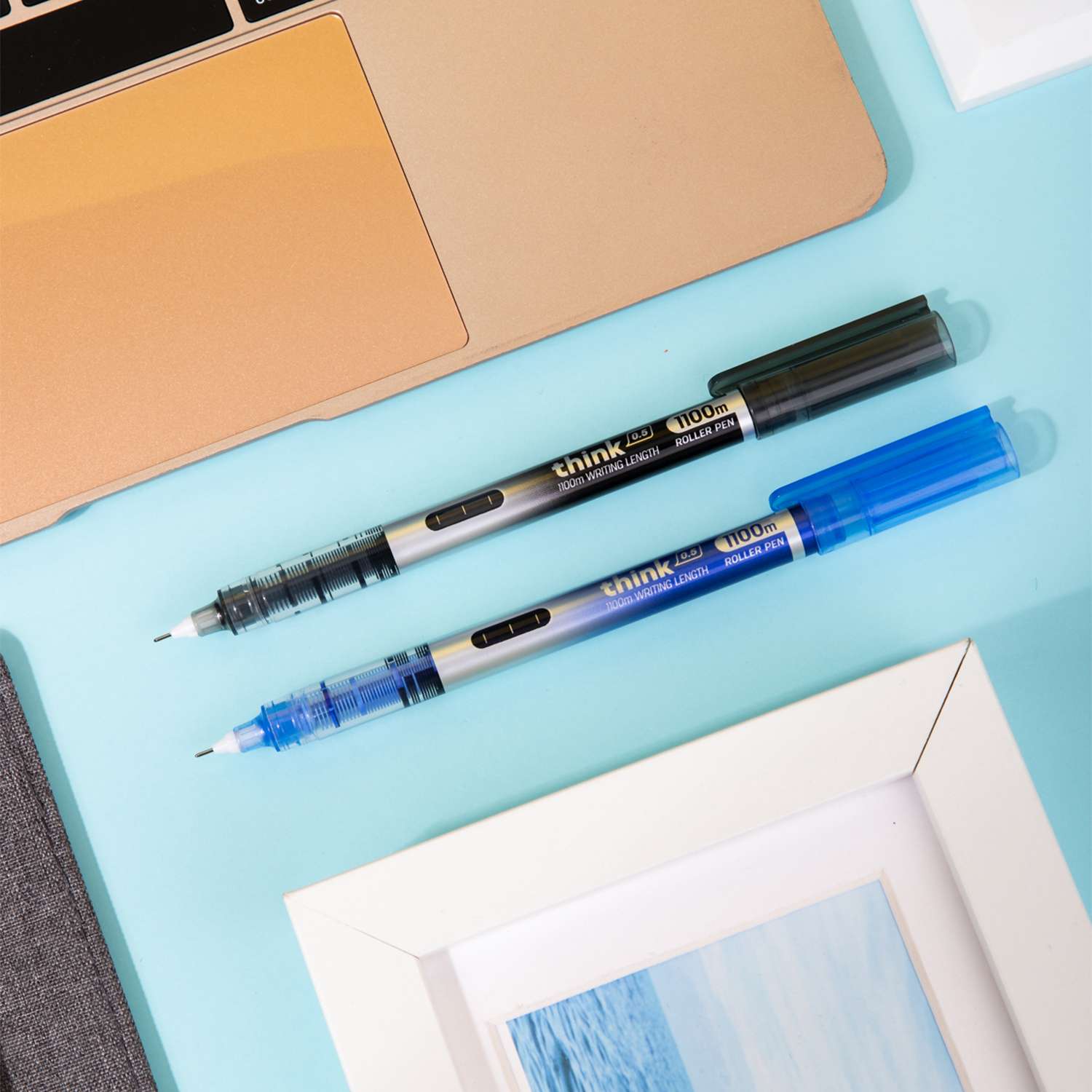 Deli Roller Pens, 0.5 mm Fine Point, Smooth Flow, Quick-Dry, Ideal for School & Office Use, Blue – Pack of 12 4