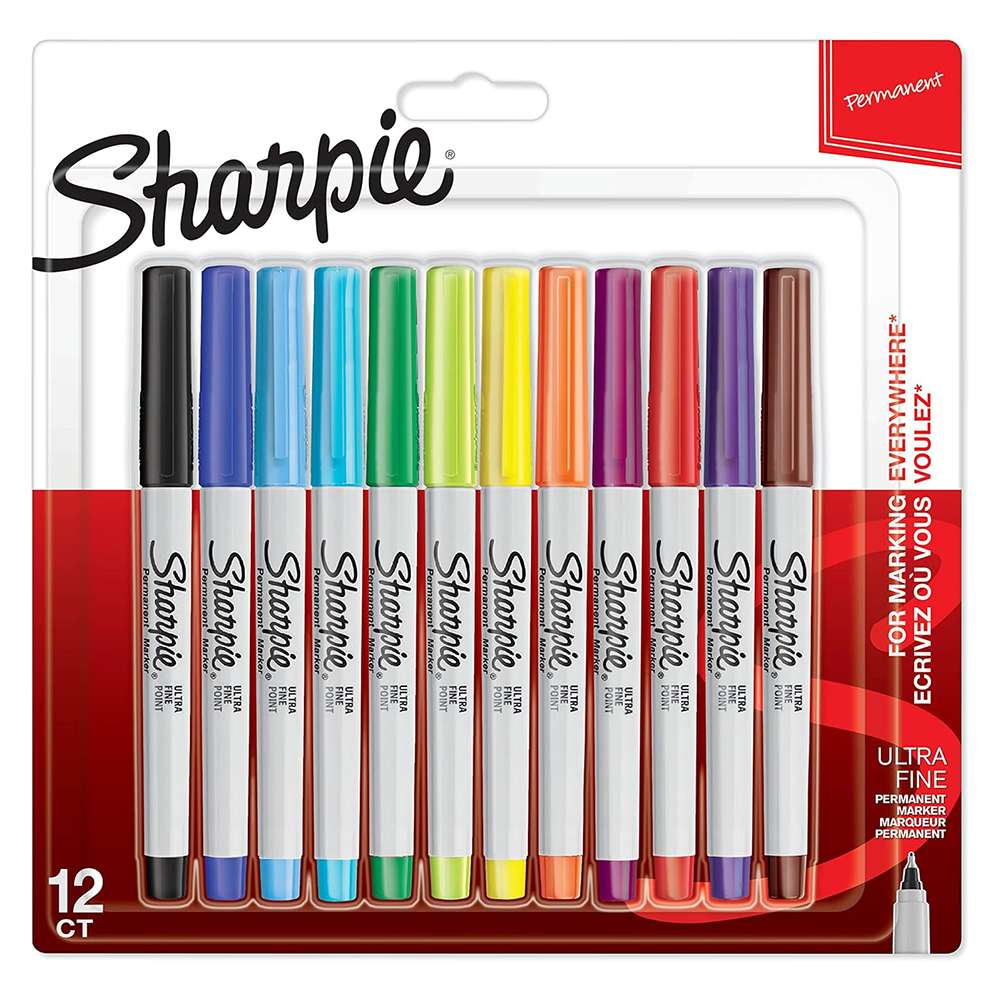 Sharpie Permanent Marker Ultra Fine, Precise Lines, Assorted Colors, Fade-Resistant – Pack of 12