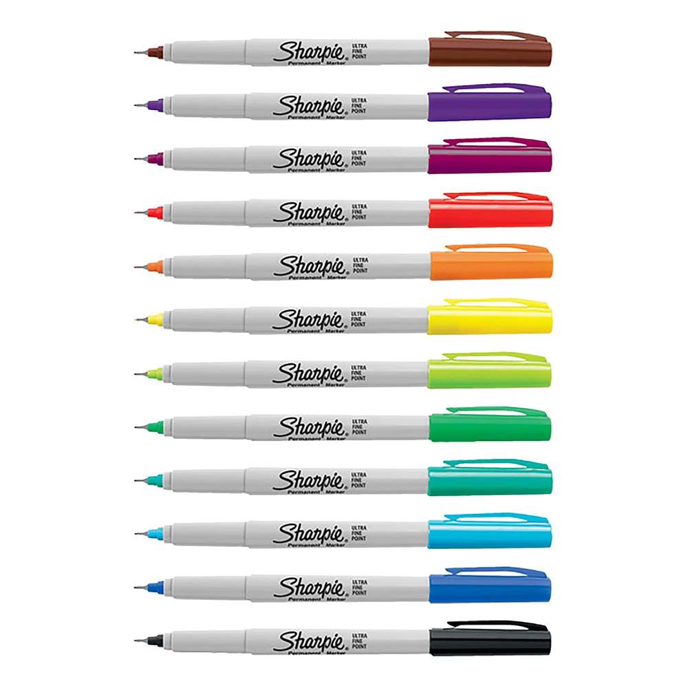 Sharpie Permanent Marker Ultra Fine, Precise Lines, Assorted Colors, Fade-Resistant – Pack of 12 1