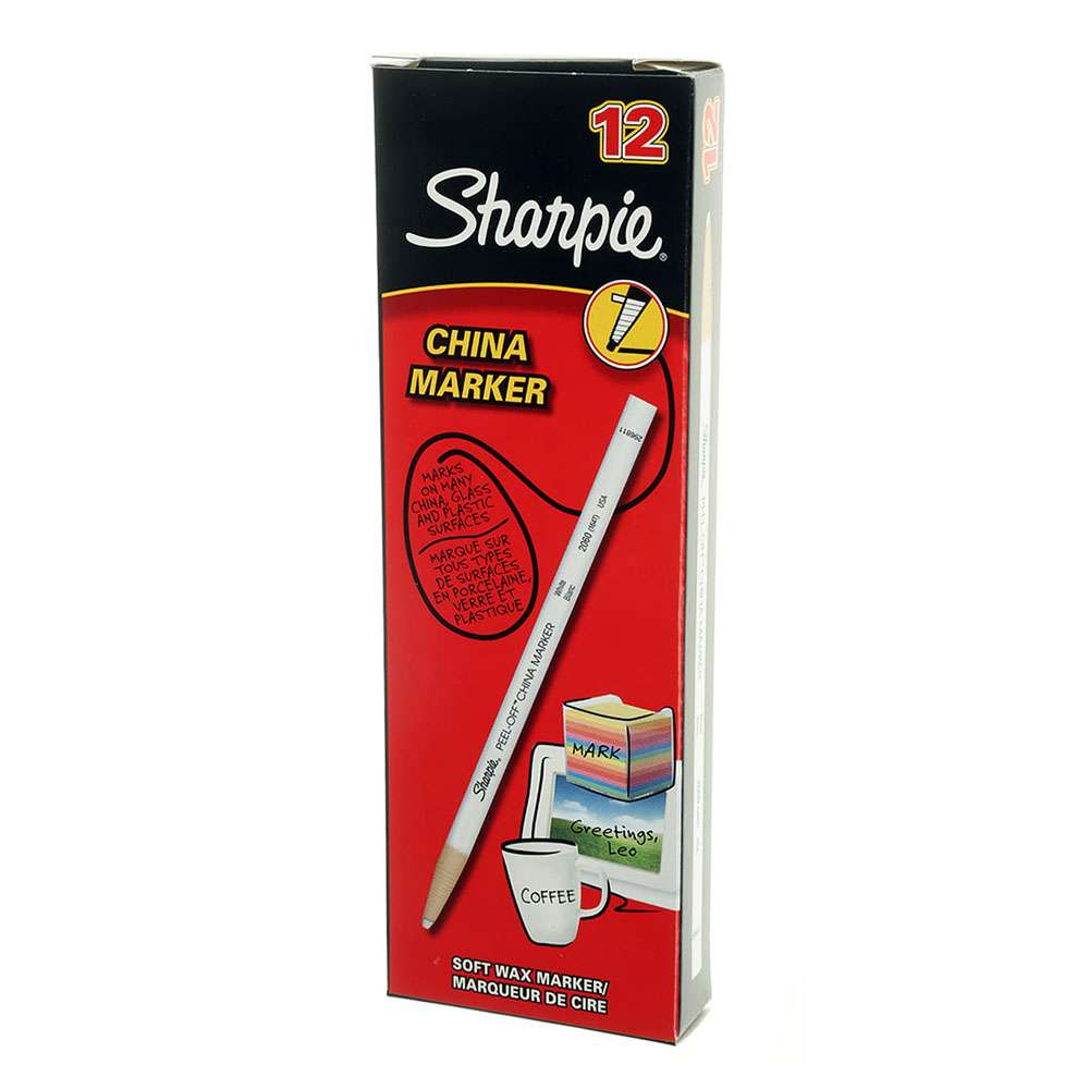Sharpie China Marker, Peel-Off Grease Pencil, Marks Most Surfaces, Ideal for School & Office Use, White – Box of 12 2