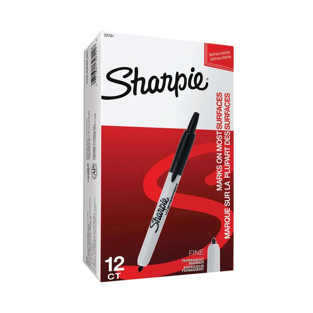Sharpie Fine Point Retractable Marker, Black – Box of 12