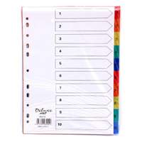 Clipp Plastic Colour Dividers, A4, 1–10 Index Tabs – Box of 25 Sets