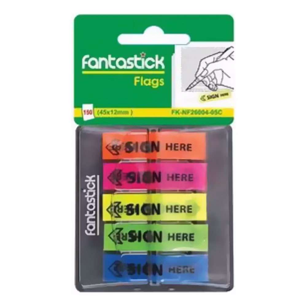 Fantastick Sign Here Flags 45x12mm 150pcs of 5 Color Set Yellow, Green, Orange, Pink, Blue 0