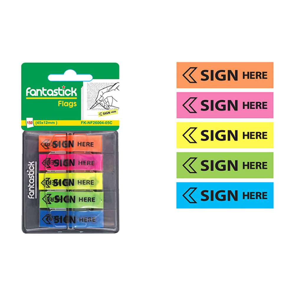 Fantastick Sign Here Flags 45x12mm 150pcs of 5 Color Set Yellow, Green, Orange, Pink, Blue 1