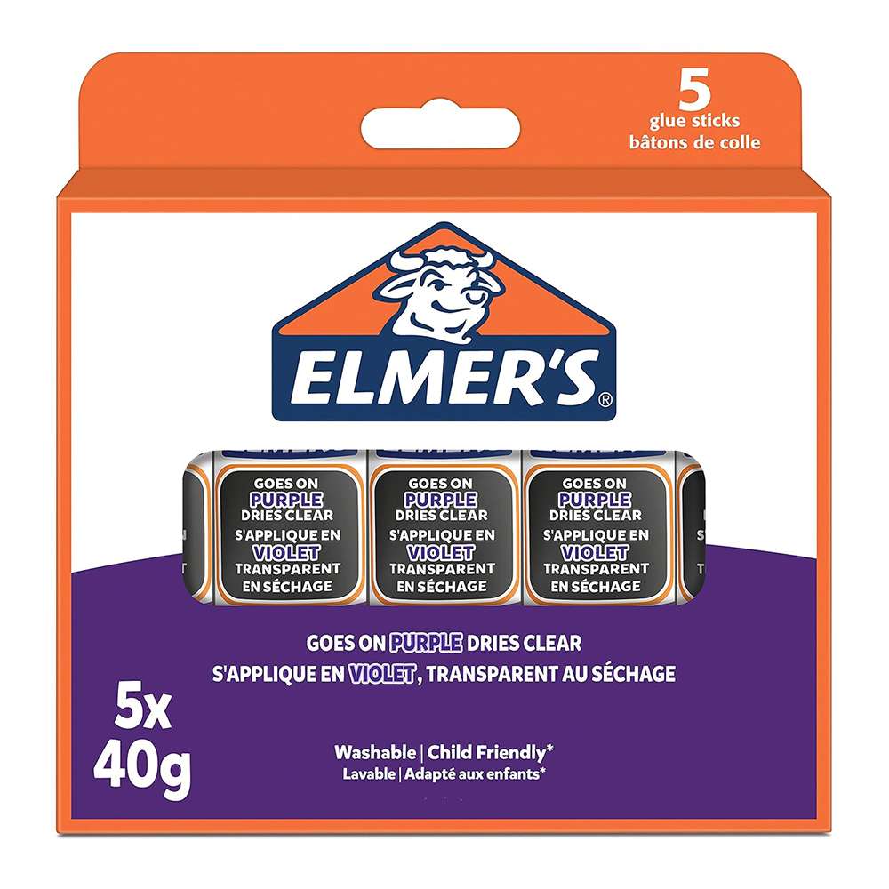 Elmer’s Glue Stick, Purple, 40 g – Washable & Kid-Friendly – Blister Pack (5 Pieces) 0