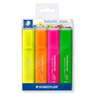 Staedtler Textsurfer Classic Highlighters, Fluorescent Colours, Inkjet-Safe, Chisel 1–4 mm, Ideal for Highlighting Notes in Office & College, Assorted – Wallet of 4