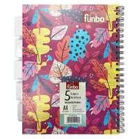 Funbo 5-Subject Notebook, A4, Floral Leaf, 150 Sheets, 70 gsm, PP Cover, Ideal for Notes & Homework - Multicolor