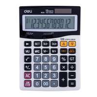 Deli 12-Digit Dual Power Desktop Calculator, Angled 2-Line High Quality Lcd Display Screen - Dark Grey