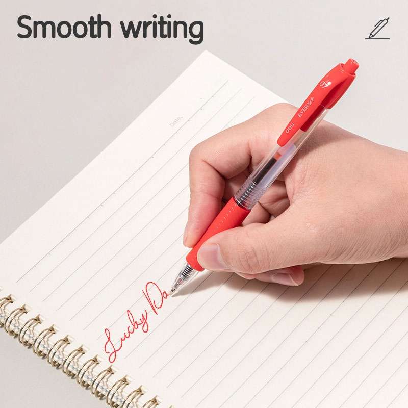 Deli Retractable Smooth Ballpoint Pen, 0.7mm, Smooth Ink, Durable Quality, Red – Pack of 12 1